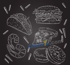 粉笔绘快餐食物设计矢量图